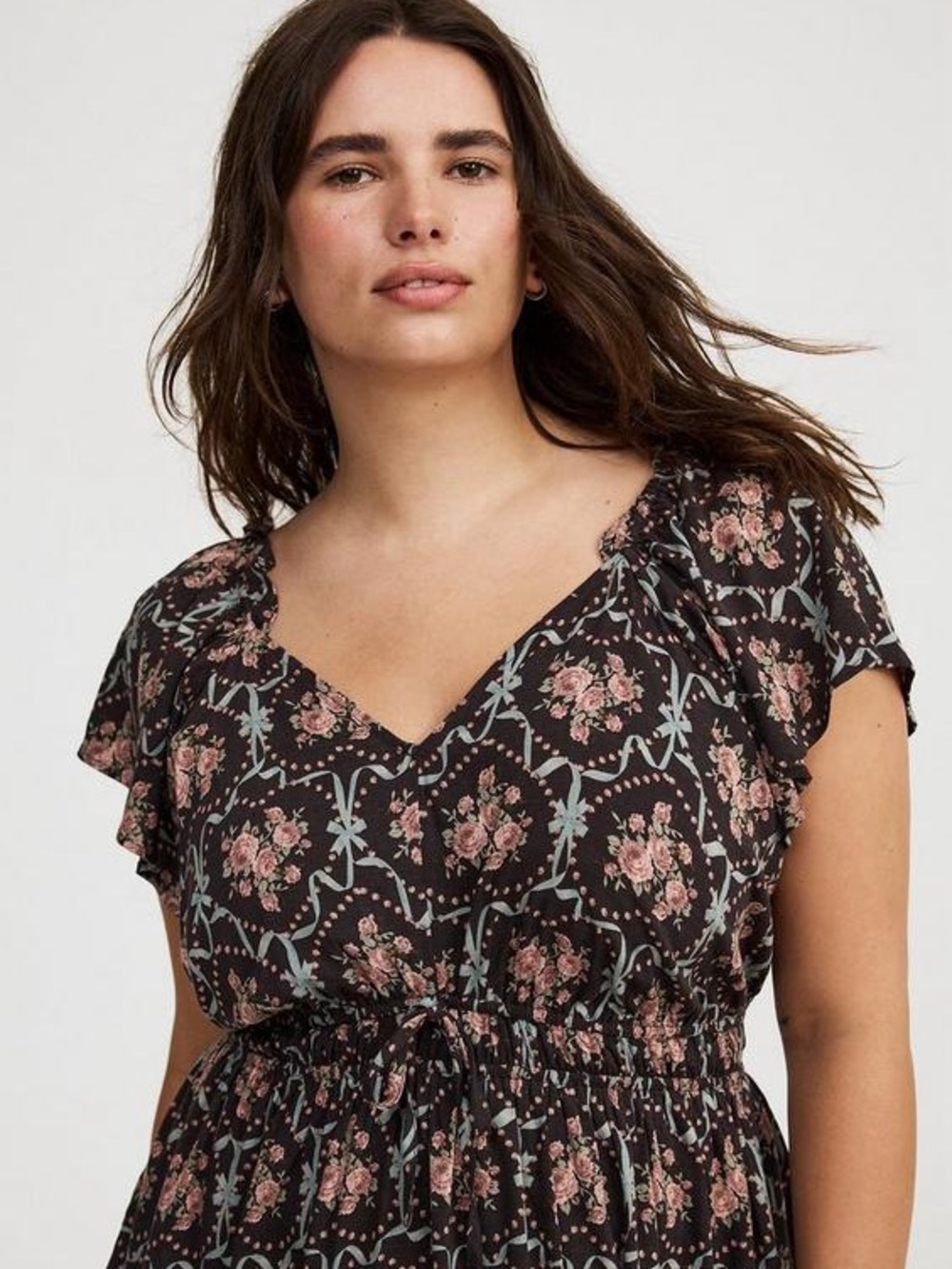 TORRID - V-Neck Flutter-Sleeve Blouse - Picture 6 of 7